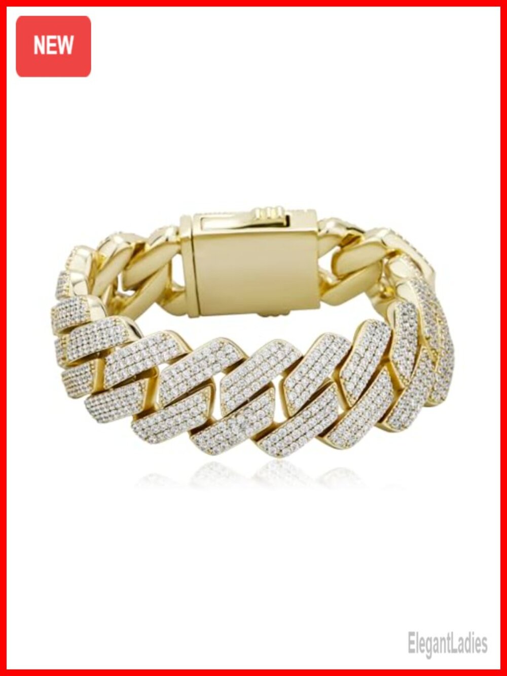 Miami Cuban Link Bracelet 20mm 14K Gold Plated Brass Lab Diamond CZ